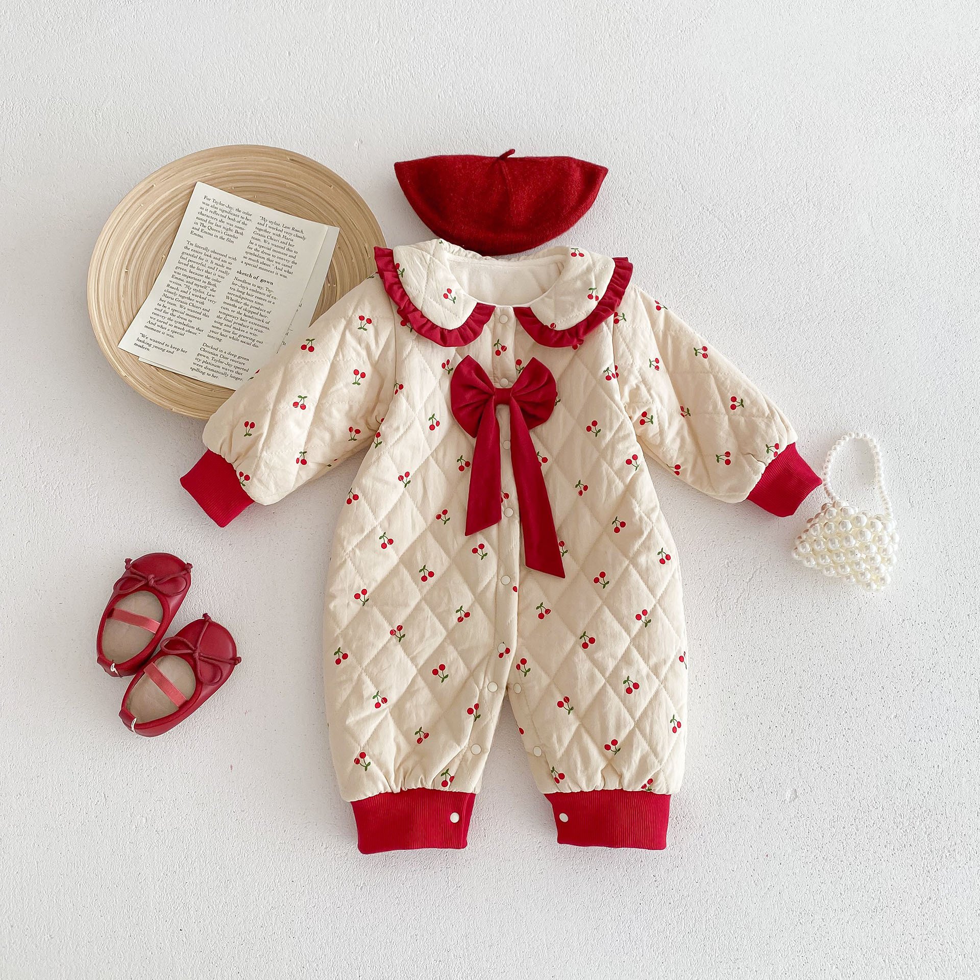 Wholesale 2024 Winter Baby Clothing Sweet Style Printed Long Sleeve Cotton Baby Rompers