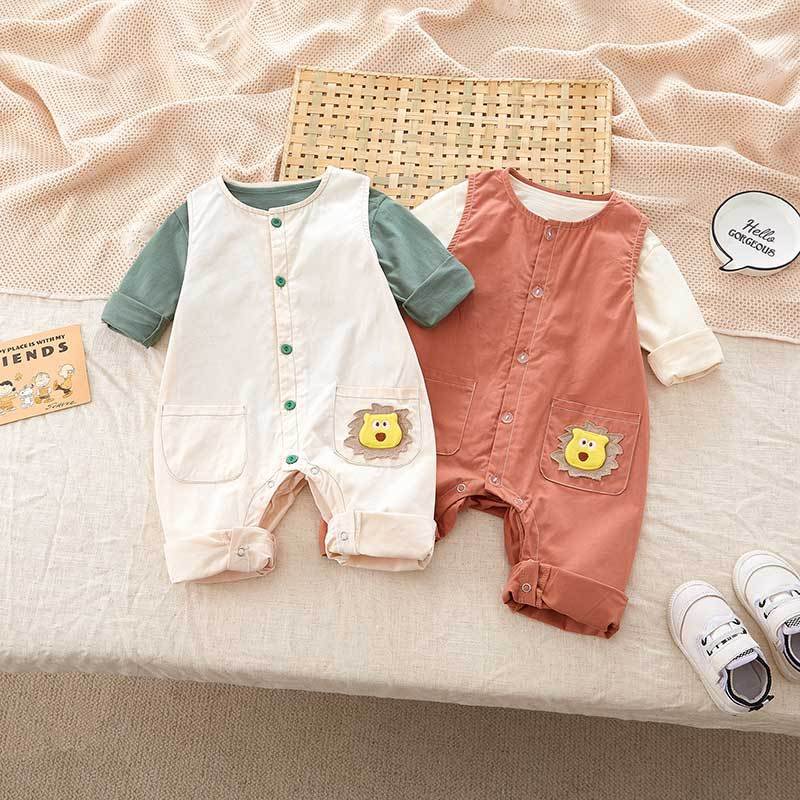 Solid Color Long Sleeved Round Neck T-Shirt Shoulder Pants Jumpsuit Two-Piece Set For New Born Baby Clothes Sets 0-3 Months