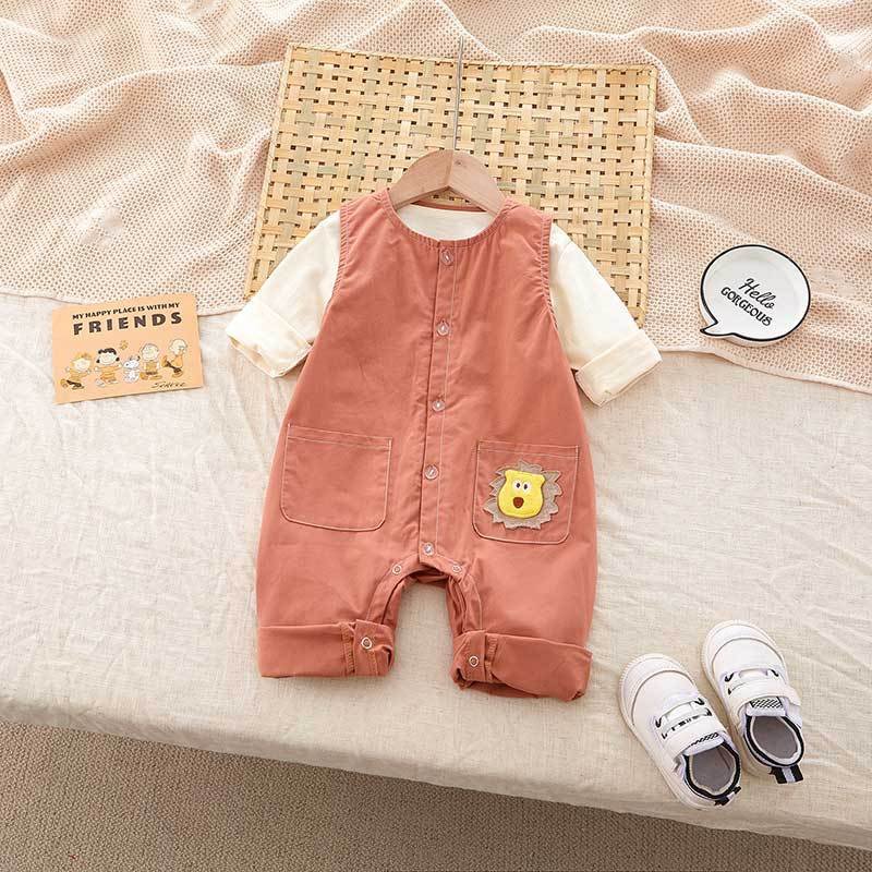 Solid Color Long Sleeved Round Neck T-Shirt Shoulder Pants Jumpsuit Two-Piece Set For New Born Baby Clothes Sets 0-3 Months