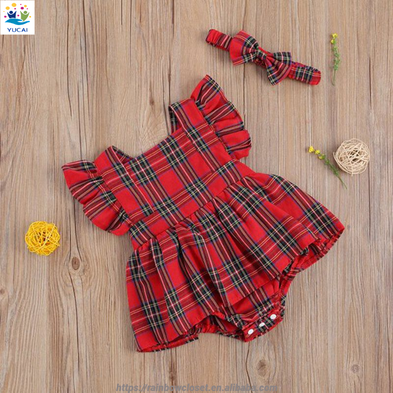 Red Gingham Skirt Romper Infants Toddlers New Born Baby Clothes 0-2 Years Spring Outfit Baby Girls Christmas Clothes Fabric 2T