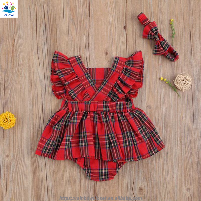Red Gingham Skirt Romper Infants Toddlers New Born Baby Clothes 0-2 Years Spring Outfit Baby Girls Christmas Clothes Fabric 2T