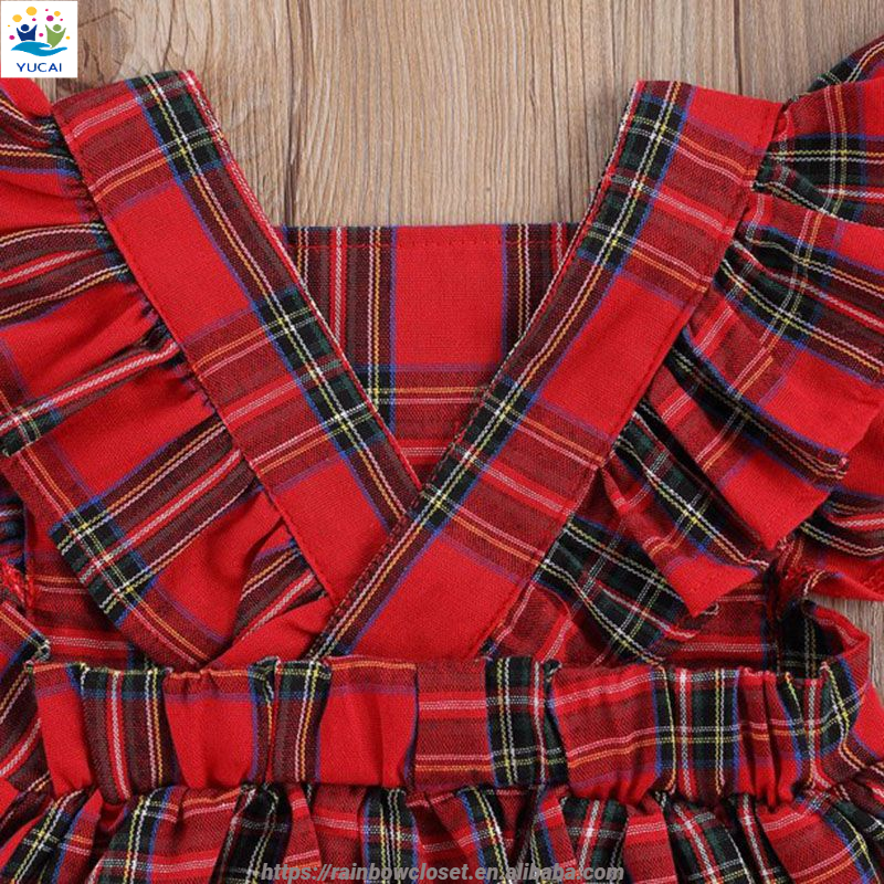 Red Gingham Skirt Romper Infants Toddlers New Born Baby Clothes 0-2 Years Spring Outfit Baby Girls Christmas Clothes Fabric 2T