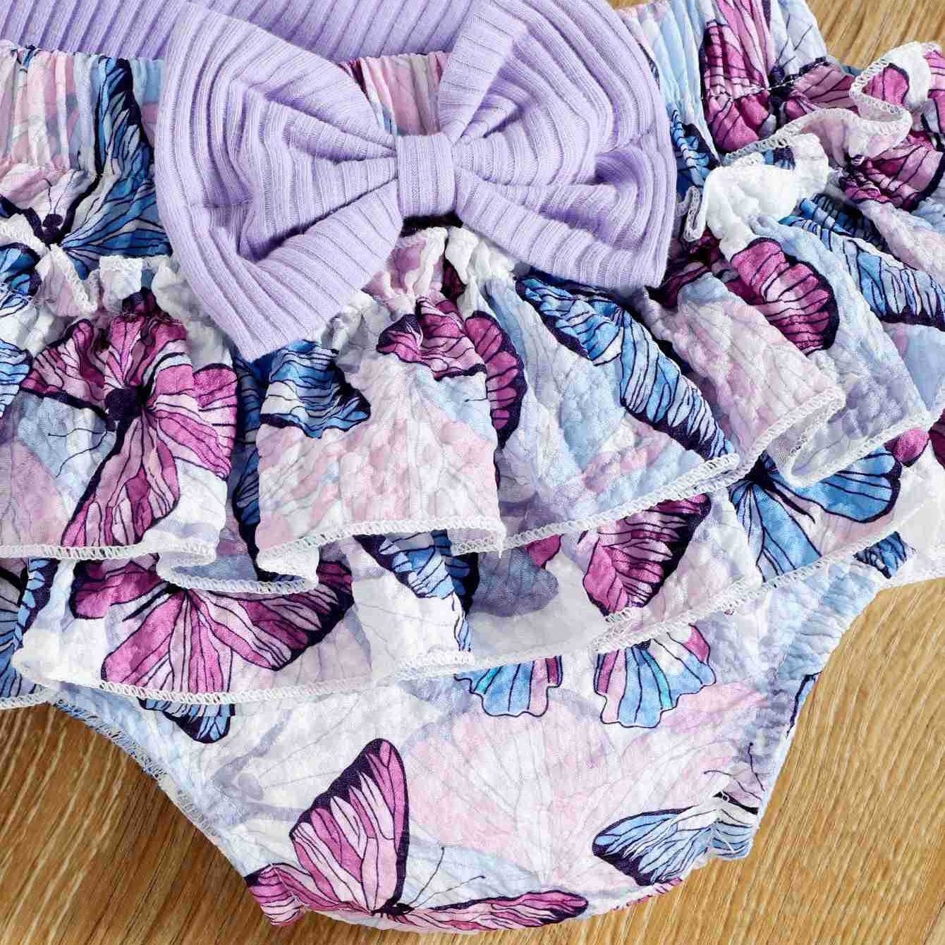 2023 Spring Summer Purple Baby Rompers Baby Girl Sling Top Print Skirt Wrap Hip Shorts Toddler Clothes Outfits