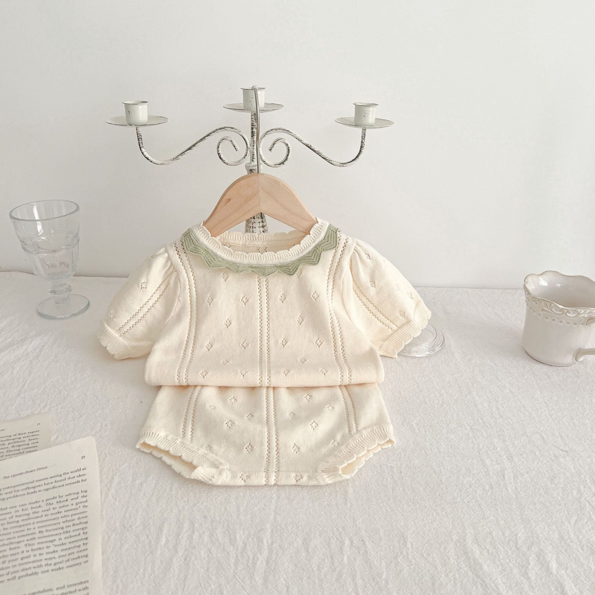 Custom Logo Newborn Baby Knitted Unisex Romper Kids O-neck Sweater Cardigan Infant 100% Cotton Knit Sweater Set