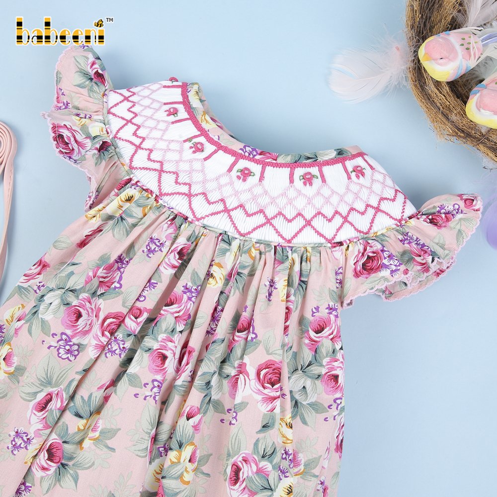 Smocked Romper Short Baby Girls Clothes Sets Clothing Floral Girl Bubble with Geometric Spring Smock OEM ODM - BB1671