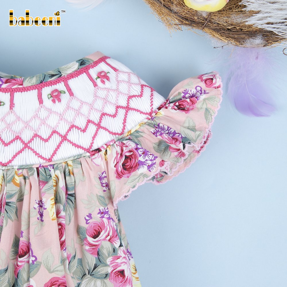 Smocked Romper Short Baby Girls Clothes Sets Clothing Floral Girl Bubble with Geometric Spring Smock OEM ODM - BB1671