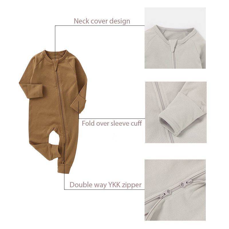 lovely style white blank sleeve mitten organic cotton zipper sleepwear bodysuit baby rompers