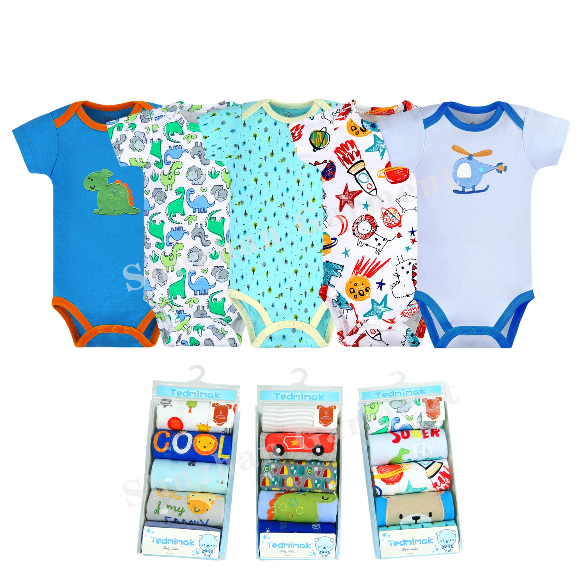 Wholesale soft cotton baby cute pattern animal bodysuits newborn short sleeve baby rompers baby boy and girls jumpsuits