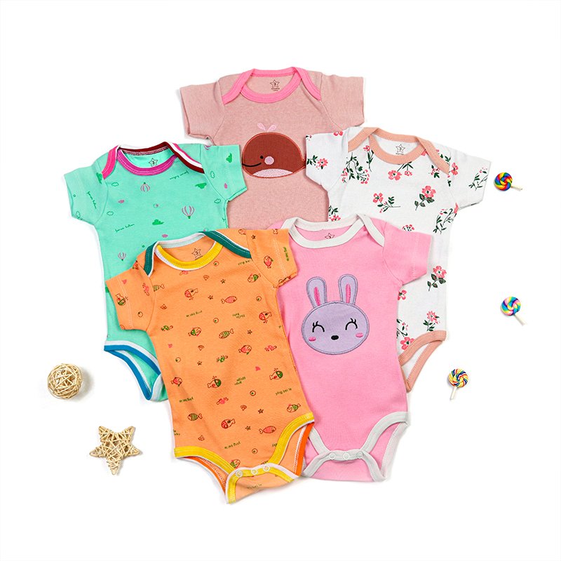 Wholesale soft cotton baby cute pattern animal bodysuits newborn short sleeve baby rompers baby boy and girls jumpsuits