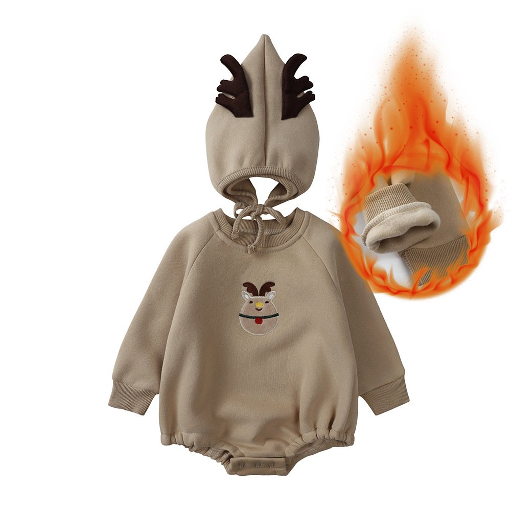 Hot Sale Autumn Long Sleeve Cotton Baby Rompers With Hat Cute Bear Baby Rompers Boy
