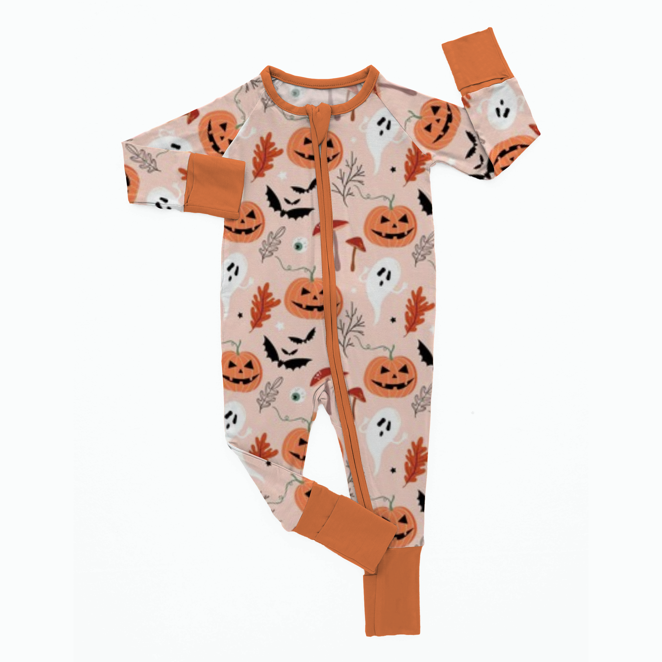 Custom Organic Clothing Bamboo Long Sleeve Baby Zipper Romper Boy Girl Zip Romper Baby Jumpsuit Pajamas Sleepwear Onesie