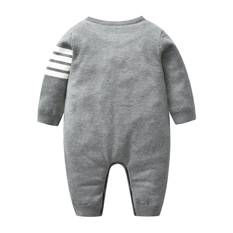 2024 Autumn Custom Knitted Jumpsuit for Boys Casual Fabric Sweatshirt with Gentleman Style Romper baby Clothes for 0-12months