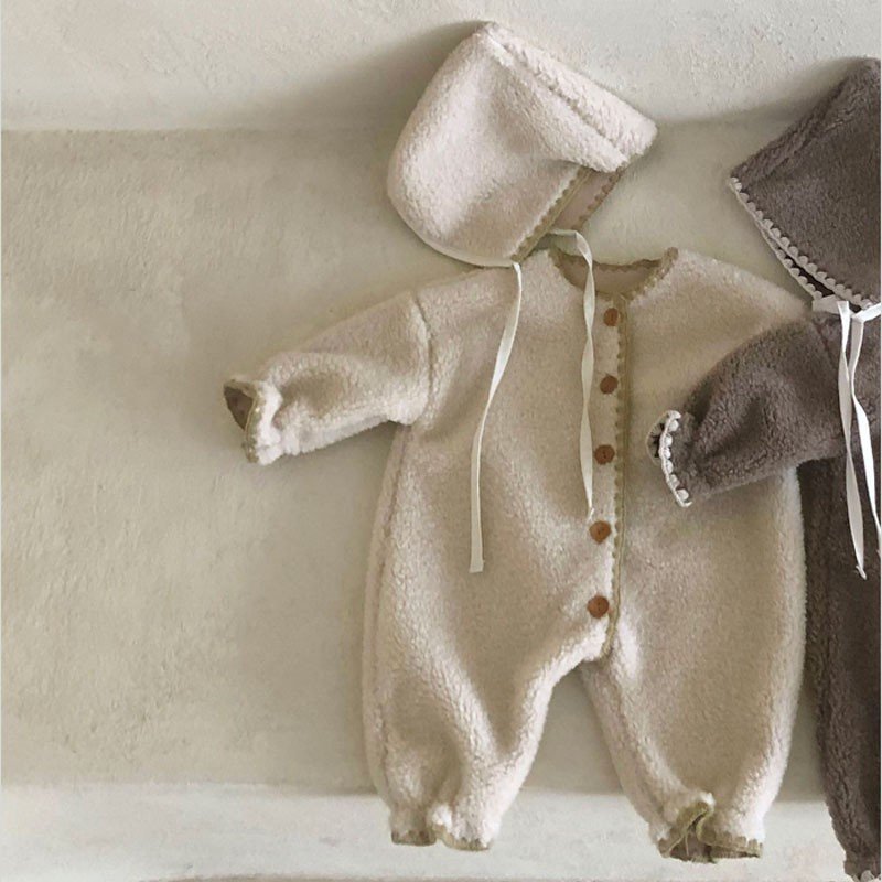 Wholesale warm baby winter jumpsuit new style comfortable long sleeve baby romper hot sale casual baby romper and hat set