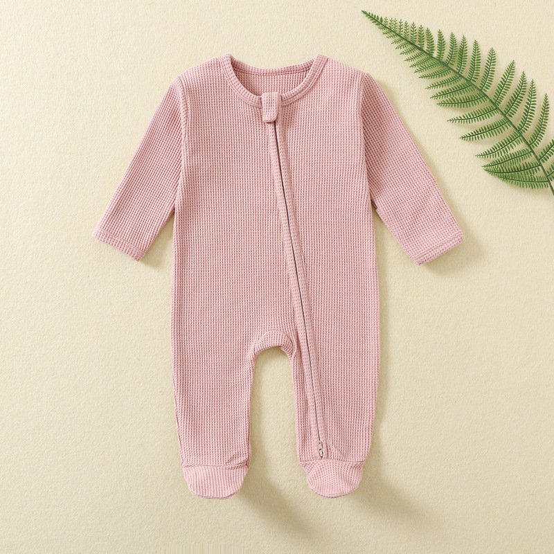 New born baby clothes 100%cotton waffle long sleeve romper with footie newborn baby rompers