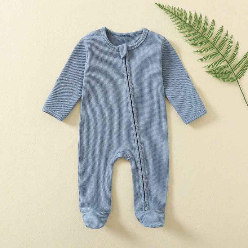New born baby clothes 100%cotton waffle long sleeve romper with footie newborn baby rompers