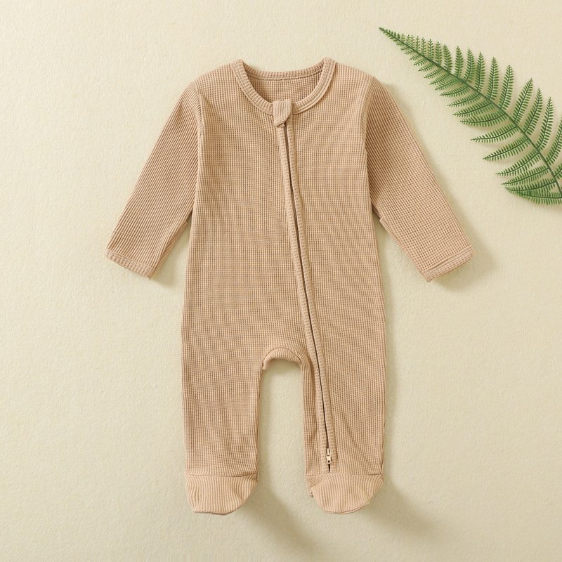New born baby clothes 100%cotton waffle long sleeve romper with footie newborn baby rompers