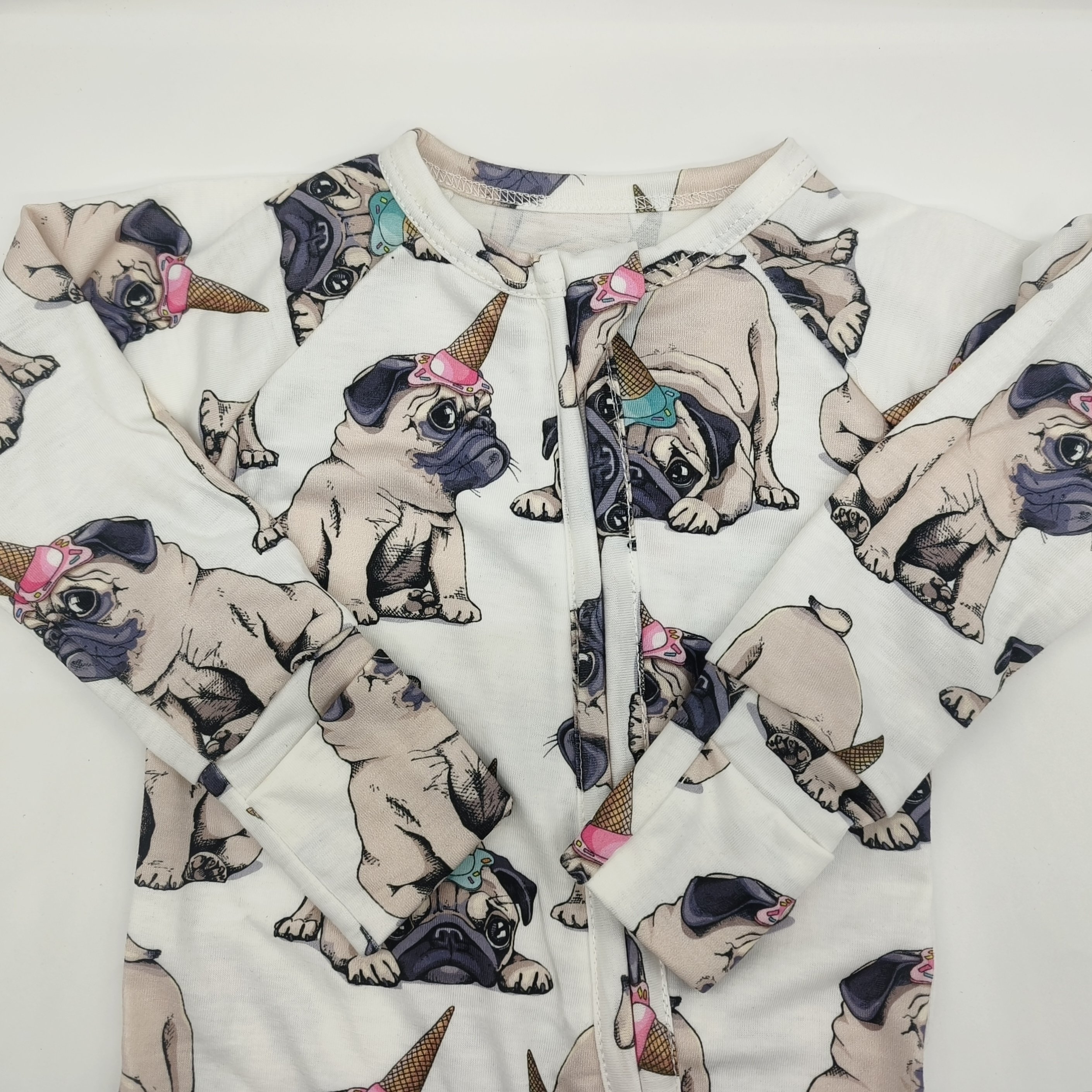 fashionable puppy printed baby romper ready to ship long sleeve baby pajamas with YKK zippers