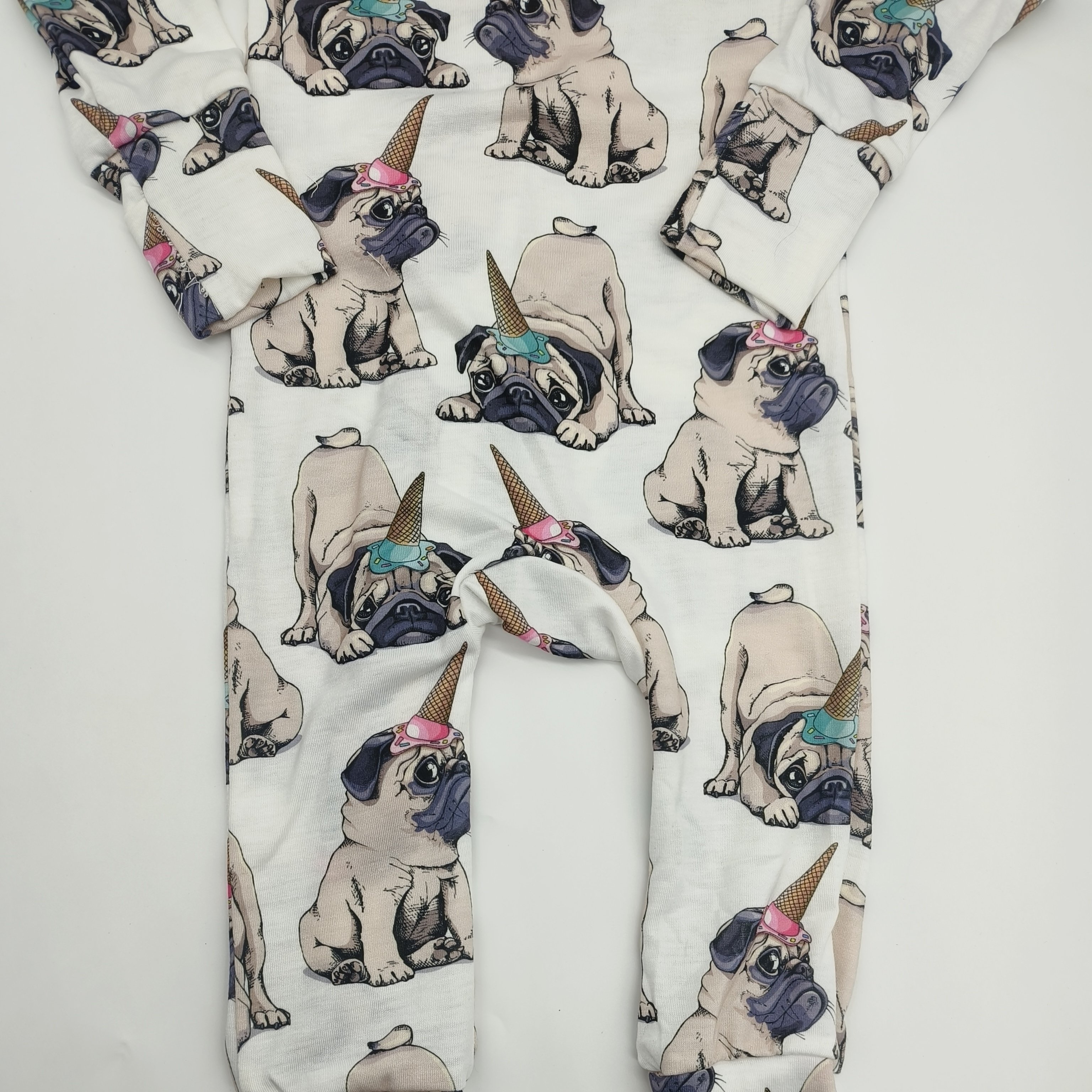 fashionable puppy printed baby romper ready to ship long sleeve baby pajamas with YKK zippers