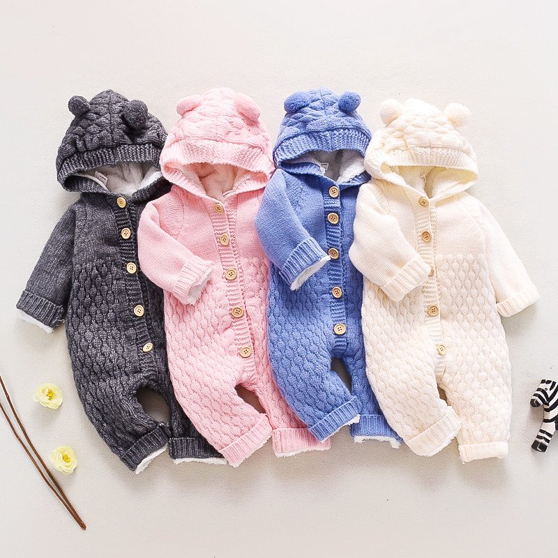 Custom Logo New Born Organic Cotton Winter Clothes Plain Baby Long Sleeves Knit baby rompers newborn jumpsuits rompers sweater