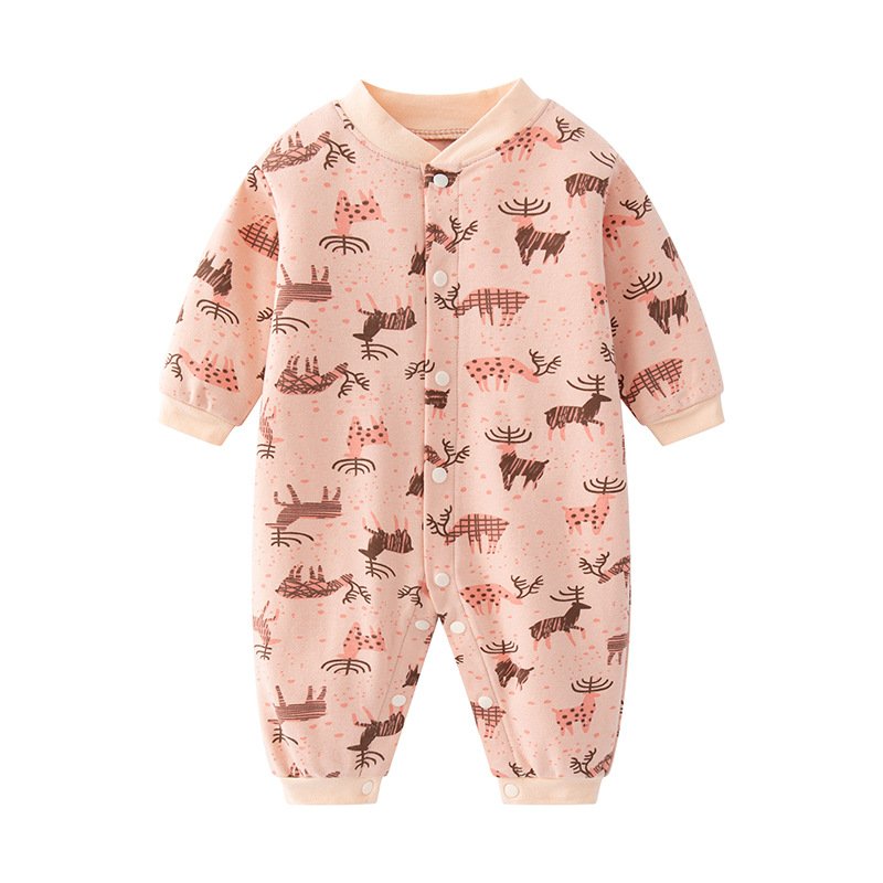 Cartoon Animal Cotton Long Sleeved Single Breasted Jumpsuit Romper Crawling Suit For Baby Clothes 0 To 3