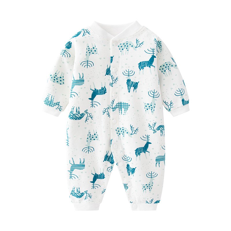 Cartoon Animal Cotton Long Sleeved Single Breasted Jumpsuit Romper Crawling Suit For Baby Clothes 0 To 3