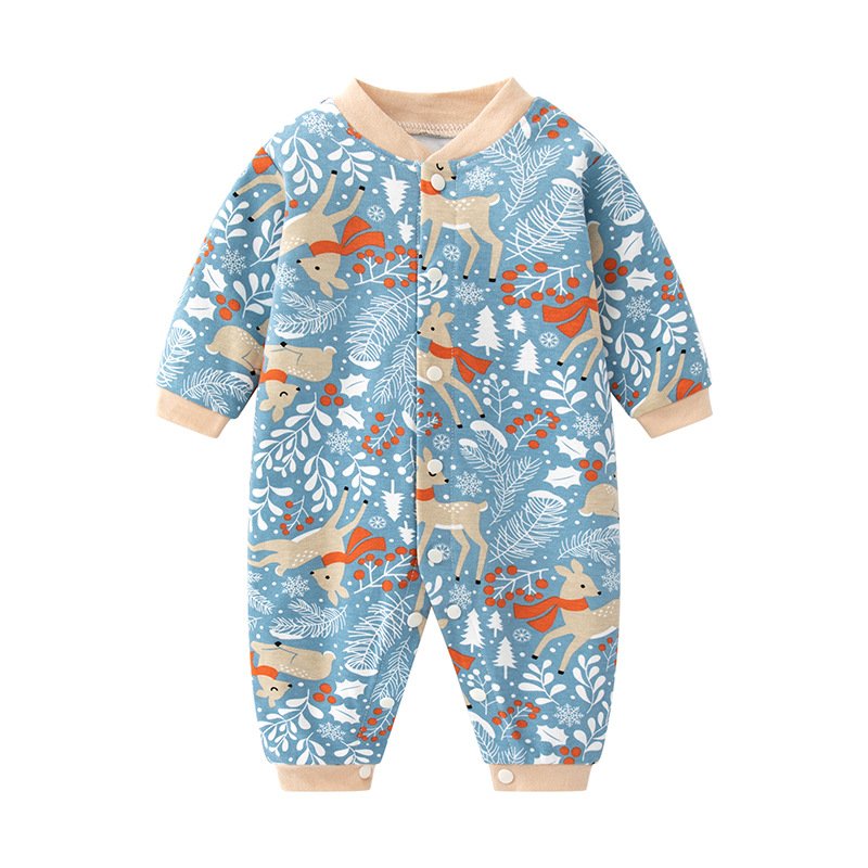 Cartoon Animal Cotton Long Sleeved Single Breasted Jumpsuit Romper Crawling Suit For Baby Clothes 0 To 3