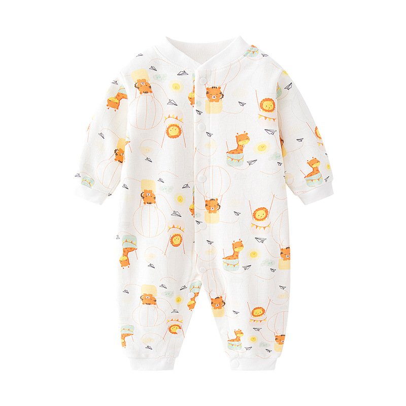 Cartoon Animal Cotton Long Sleeved Single Breasted Jumpsuit Romper Crawling Suit For Baby Clothes 0 To 3