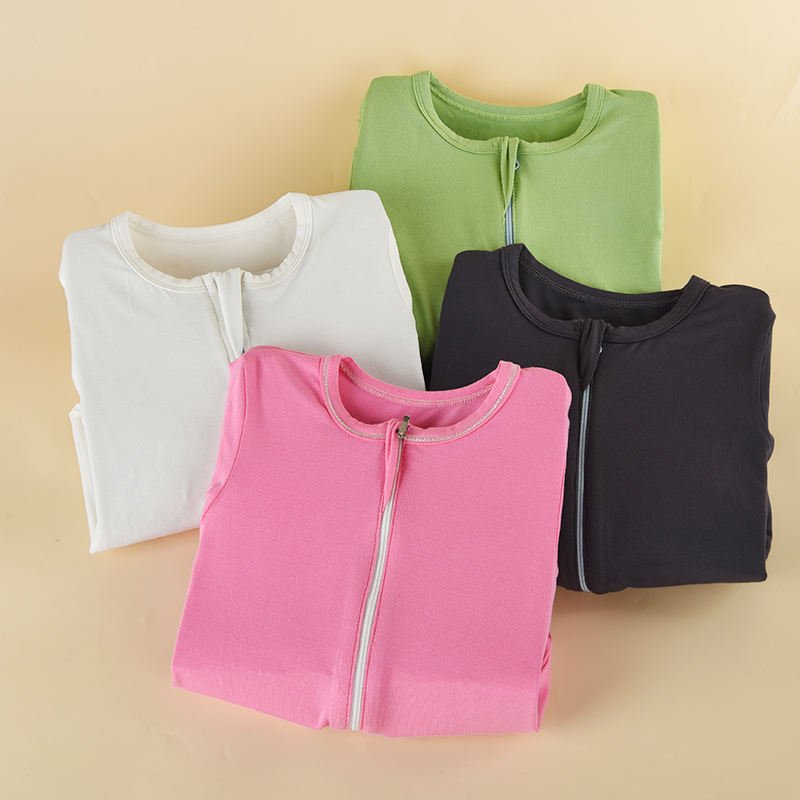 Factory price comfortable bamboo zipper baby pajamas plain white green solid fashion baby romper