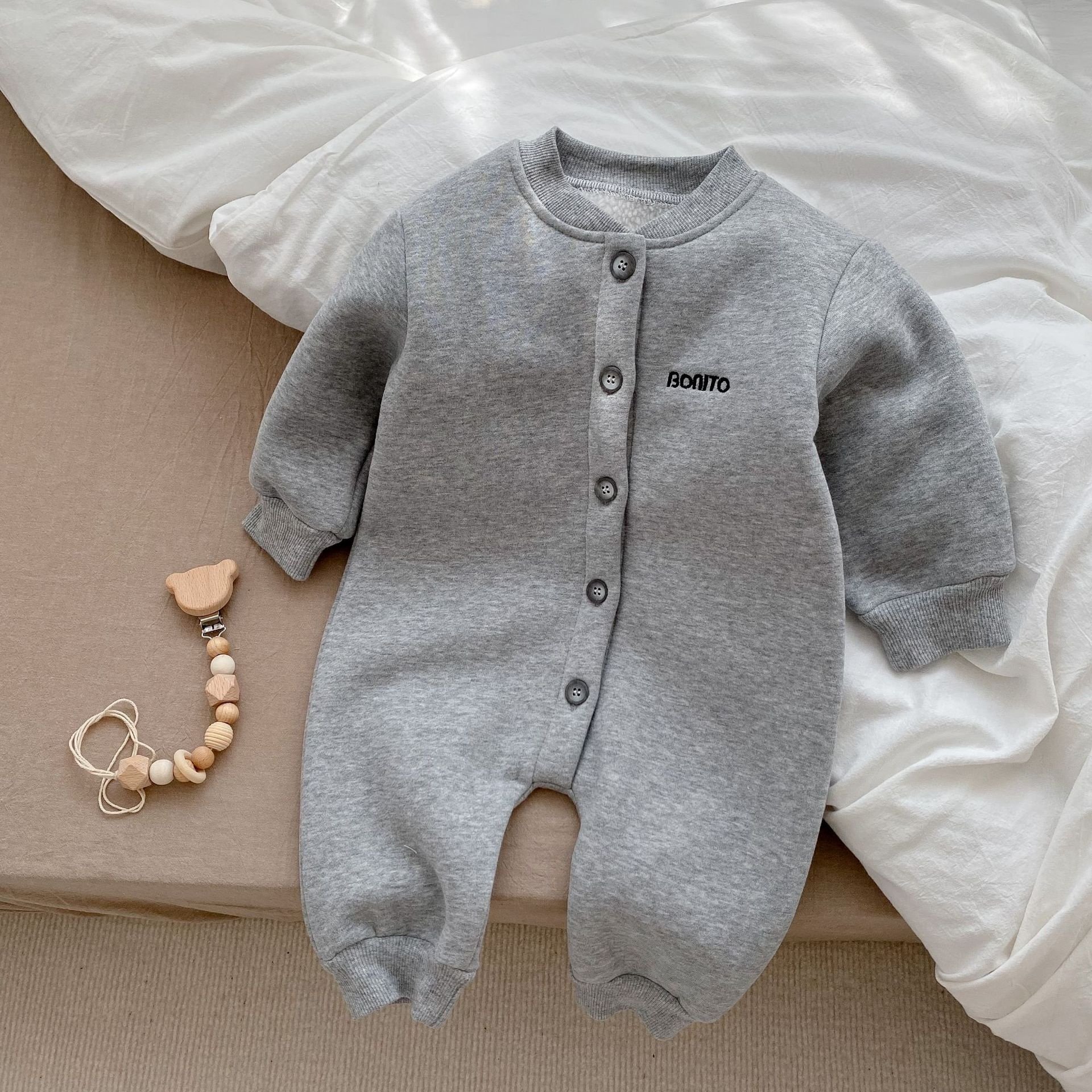 girls bubble romper sweatshirt New clothes thickened winter baby solid color jumpsuits climbing suit plus fleece baby romper