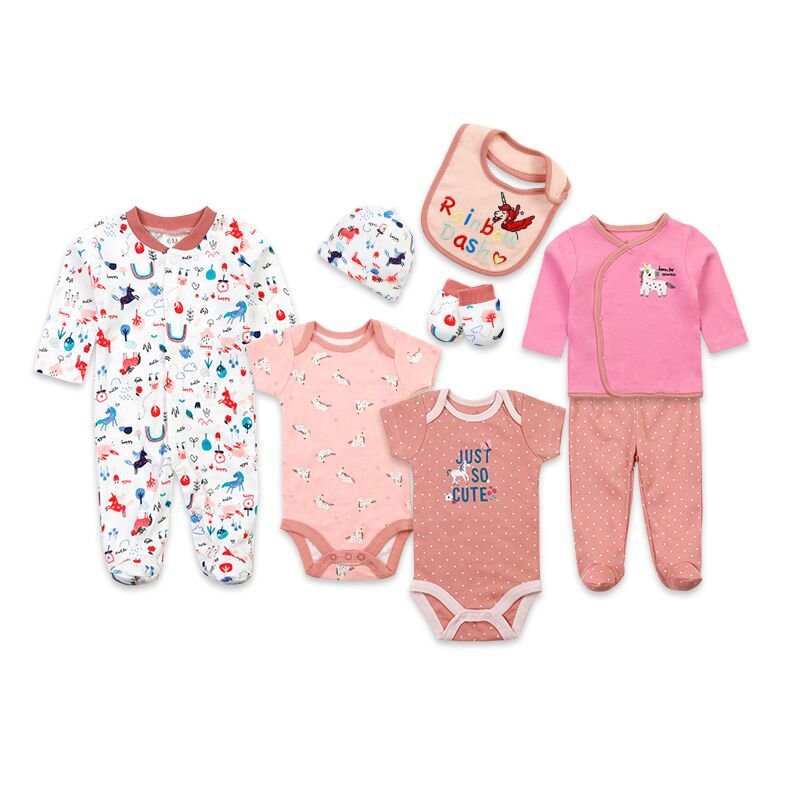 Wholesale Multi Designs Combed Cotton 8pcs Set New Born Baby Body Suit Baby Romper Set