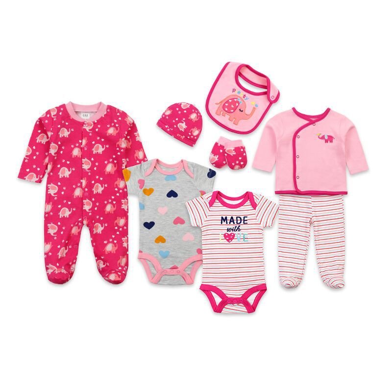 Wholesale Multi Designs Combed Cotton 8pcs Set New Born Baby Body Suit Baby Romper Set