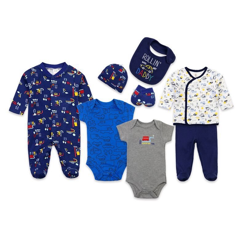 Wholesale Multi Designs Combed Cotton 8pcs Set New Born Baby Body Suit Baby Romper Set