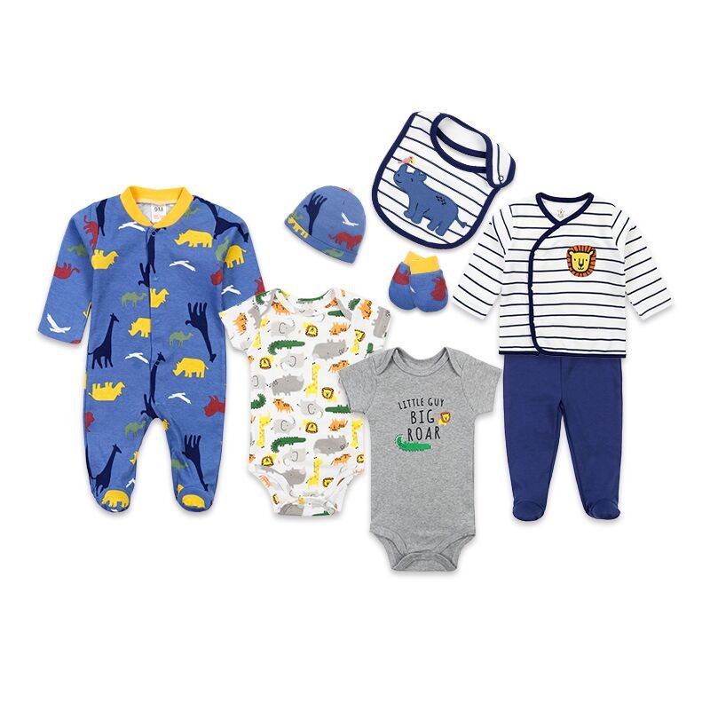 Wholesale Multi Designs Combed Cotton 8pcs Set New Born Baby Body Suit Baby Romper Set