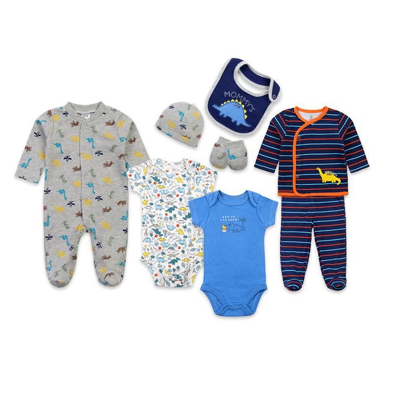 Wholesale Multi Designs Combed Cotton 8pcs Set New Born Baby Body Suit Baby Romper Set