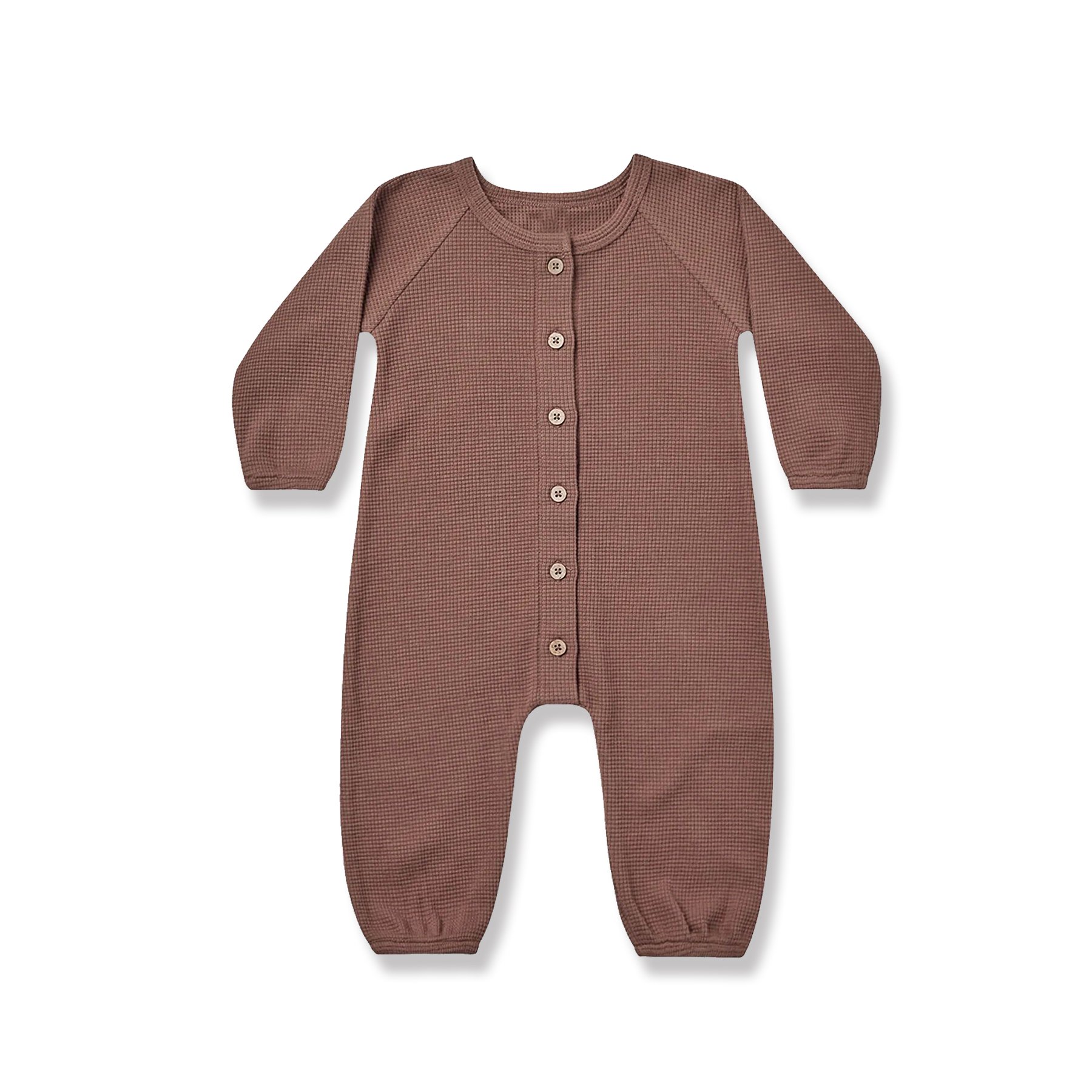 Customized Bamboo Cotton Unisex Babies Romper Button Close Newborn Waffle Jumpsuit Soft Long Sleeve Baby Clothes