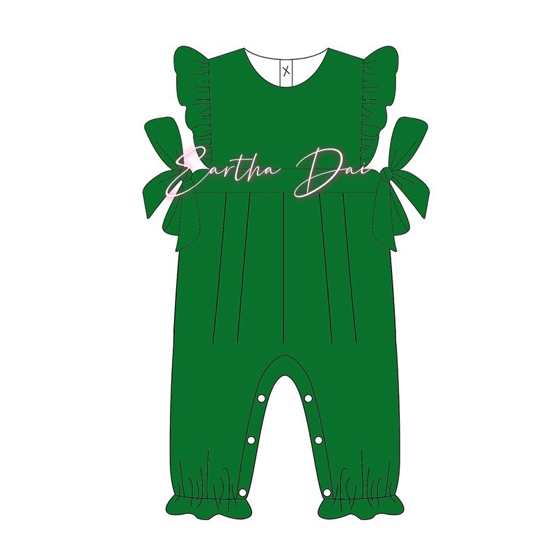 monogram corduroy overalls baby girl long romper Christmas red bow flutter sleeve toddler girls clothing sets