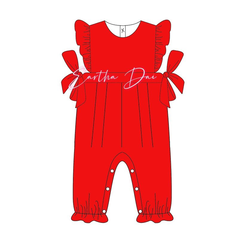 monogram corduroy overalls baby girl long romper Christmas red bow flutter sleeve toddler girls clothing sets