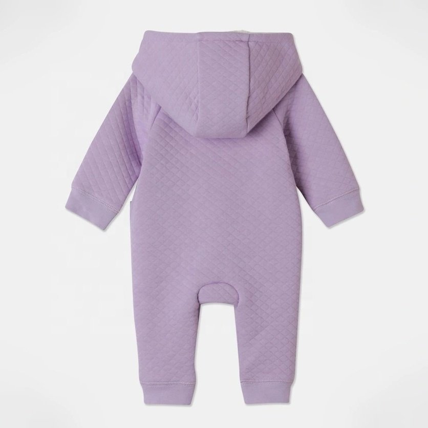 Custom Unisex Winter Baby Onesie Warm Outing Fleece Zipper Newborn Jumpsuit Hooded Warm Quilted Baby Romper