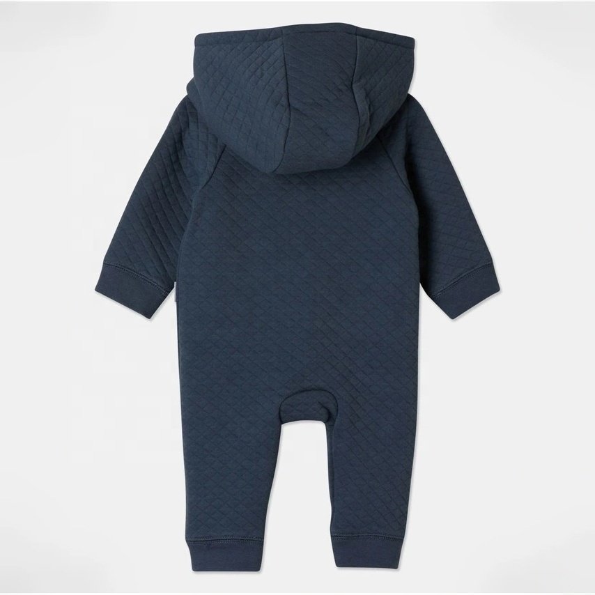 Custom Unisex Winter Baby Onesie Warm Outing Fleece Zipper Newborn Jumpsuit Hooded Warm Quilted Baby Romper