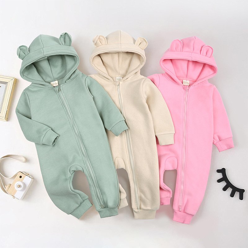 Thick Outerwear Boys Girls Kids Full Sleeve Hoody Clothes Winter Fall Warm Baby Infant Romper Jumpsuits