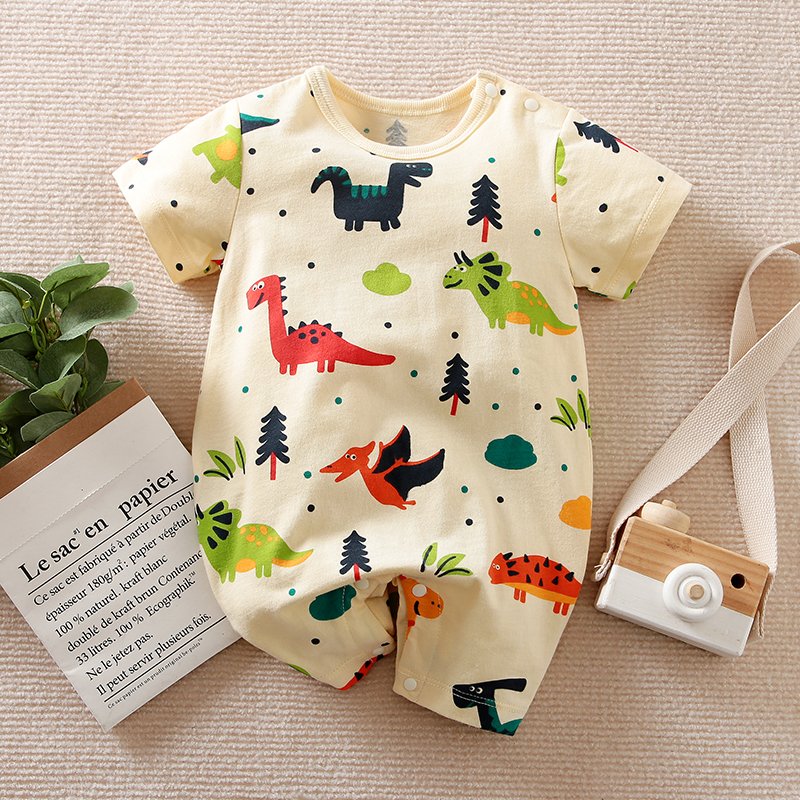 Fashion Dinosaur Print Short Sleeve 100% Cotton Newborn Infant Baby Clothes Baby Jumpsuits Baby Boys Girls Rompers