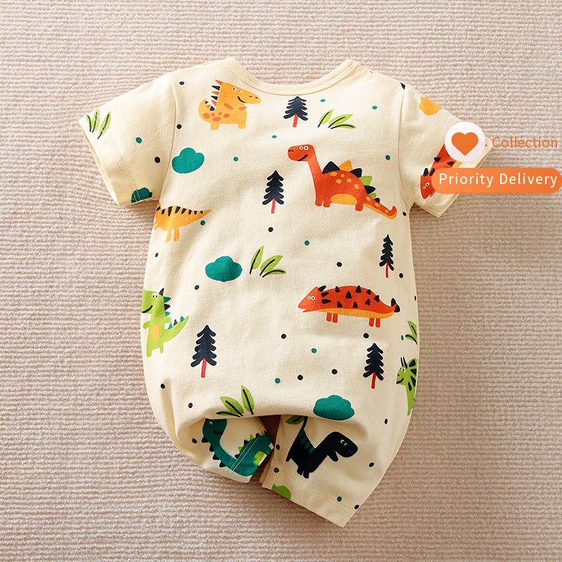 Fashion Dinosaur Print Short Sleeve 100% Cotton Newborn Infant Baby Clothes Baby Jumpsuits Baby Boys Girls Rompers