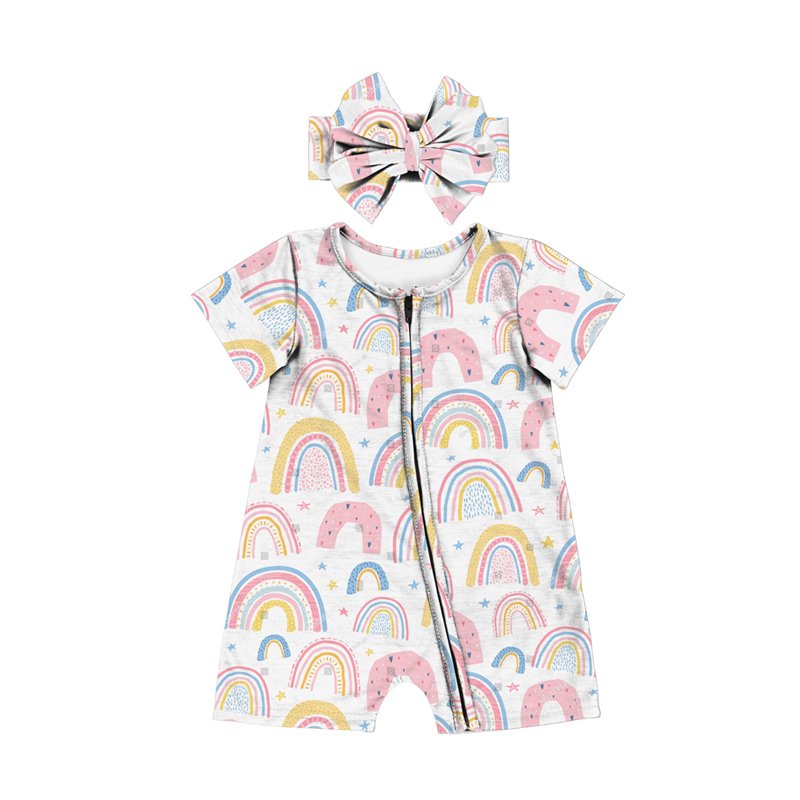 custom prints Flower & Leopard Print Zipper Jumpsuit Shorts Ribbed Romper Baby Custom Fabric Summer Girl Clothes baby romper