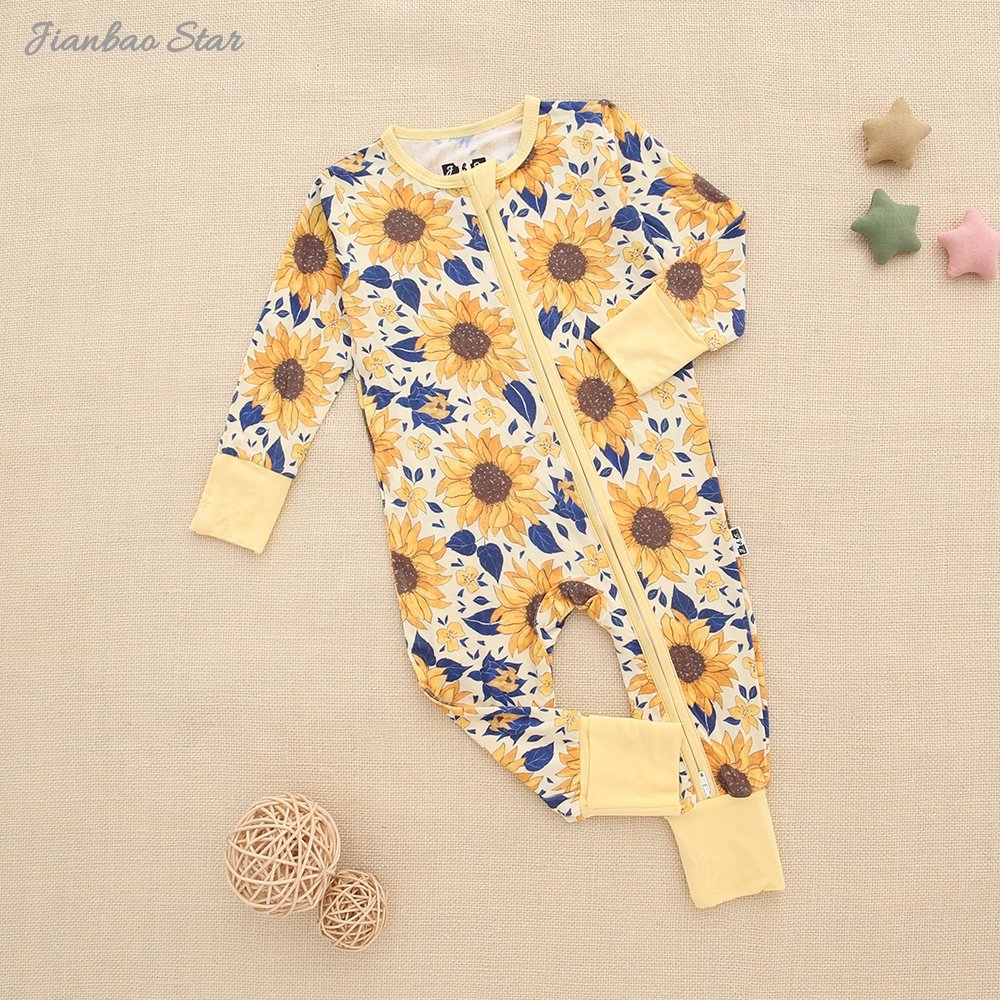 Wholesale Two way Zipper Baby Romper Bamboo Spandex Cotton Soft Fabric Long Sleeve Custom Printing Infants Sleeper Baby Rompers