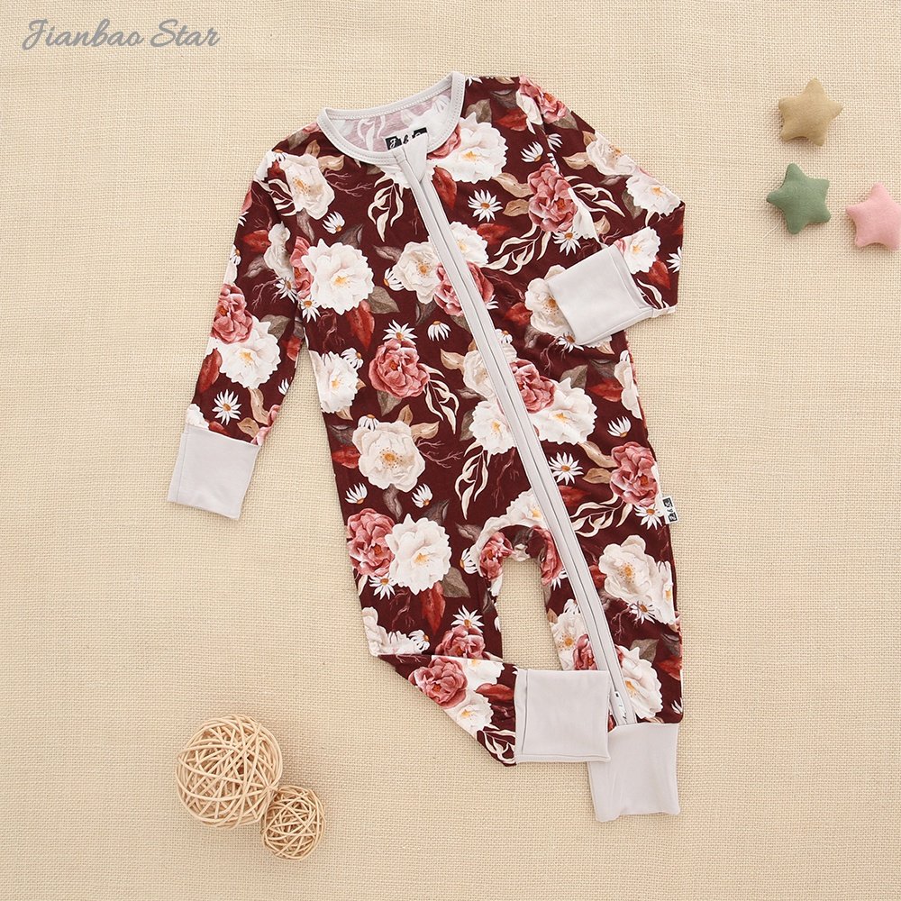 Wholesale Two way Zipper Baby Romper Bamboo Spandex Cotton Soft Fabric Long Sleeve Custom Printing Infants Sleeper Baby Rompers