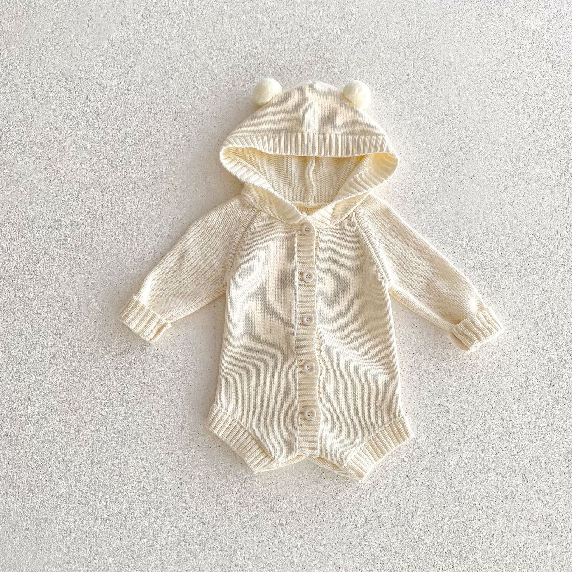 Infant baby ins autumn and winter new knitted hooded baby romper 2024 sweater crawling clothes