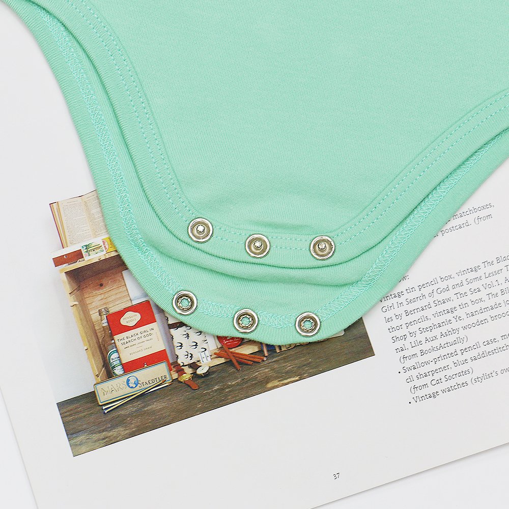 Custom GOTS 100% Cotton New Design Customize Pattern Logo Fabric Short Sleeve Solid Green Color Baby Romper Baby Clothes