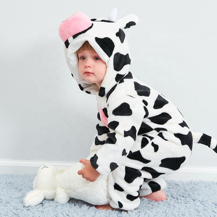 MICHLEY Hot sale for Boys Baby Romper Jumpsuits Unisex Winter Flannel Cow Baby Animal Costume