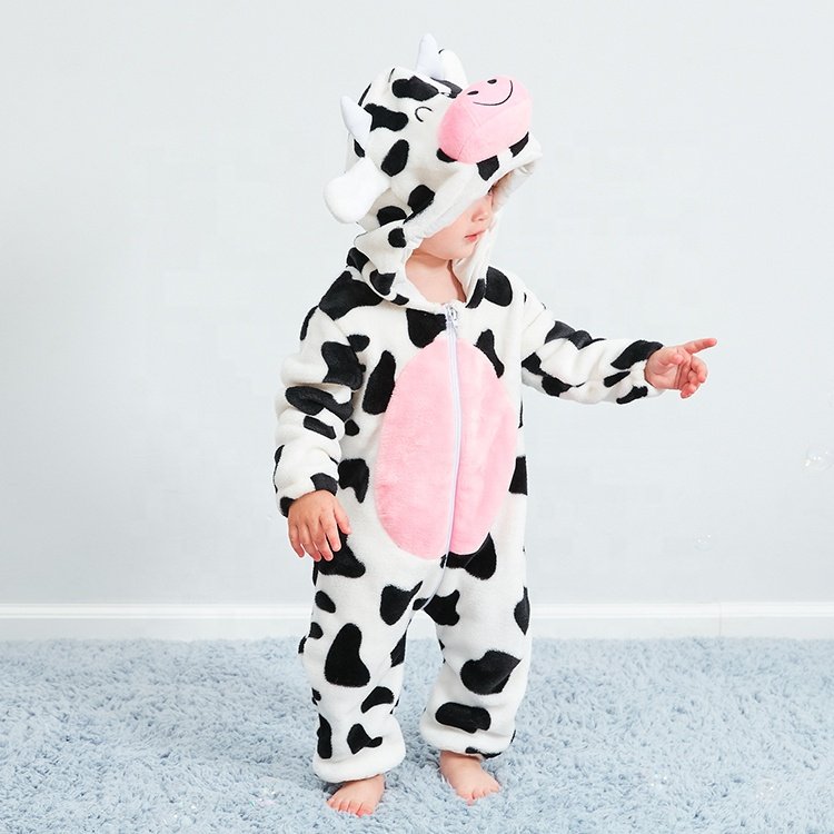 MICHLEY Hot sale for Boys Baby Romper Jumpsuits Unisex Winter Flannel Cow Baby Animal Costume
