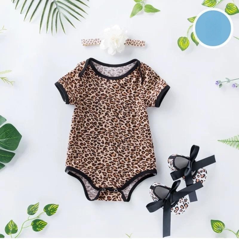 High Cotton Newborn Summer Floral Printed 3 Piece Short Sleeve Baby Rompers + Shoes + Headband Clothing Sets